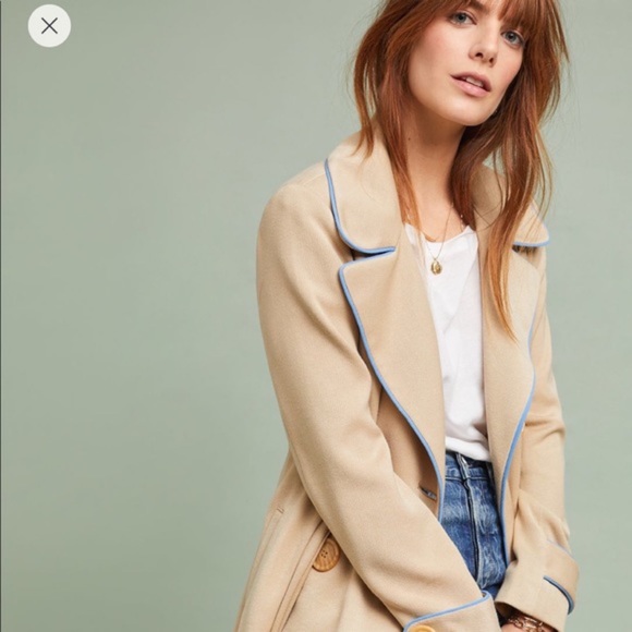 $288 Anthropologie Piped Trench Tan Trench Coat 10 - Picture 4 of 13